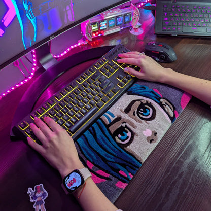 Anime Girl Blue Hair Keyboard Rug
